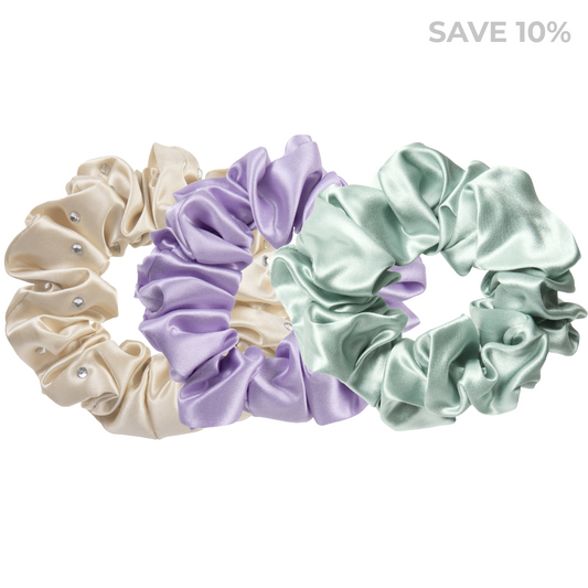 100% mulberry silk scrunchies 3-pack | Chocolate Brown, Sage Green & Terra Orange