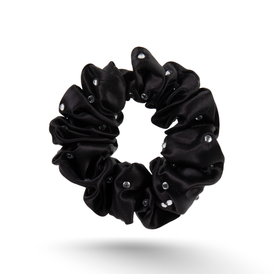 Premium Silk Scrunchie Black Rhinestones